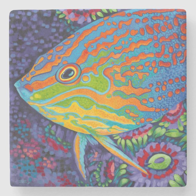 Brilliant Tropical Fish I Stone Coaster (Front)