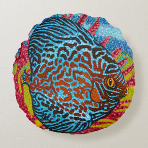 Brilliant Tropical Fish II Round Cushion
