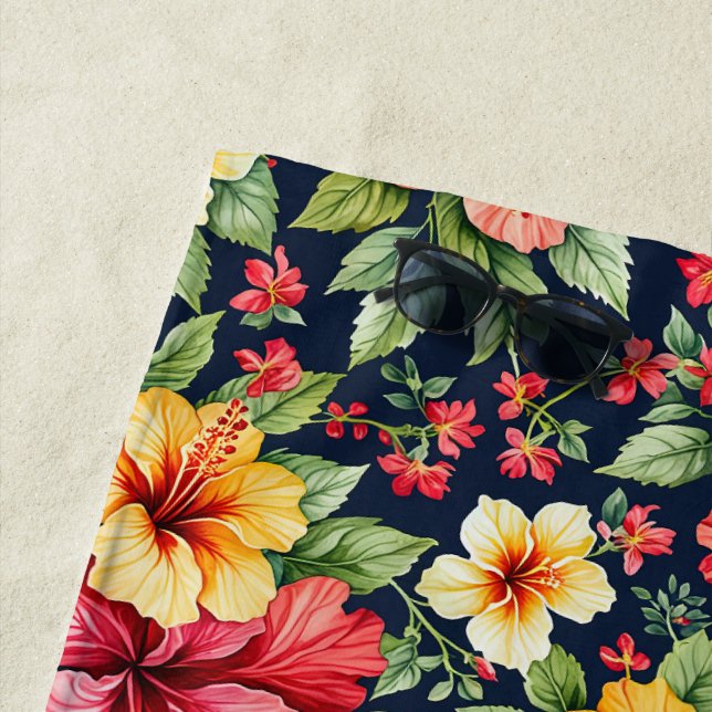 Brilliant Tropical Hibiscus Beach Towel (In Situ)