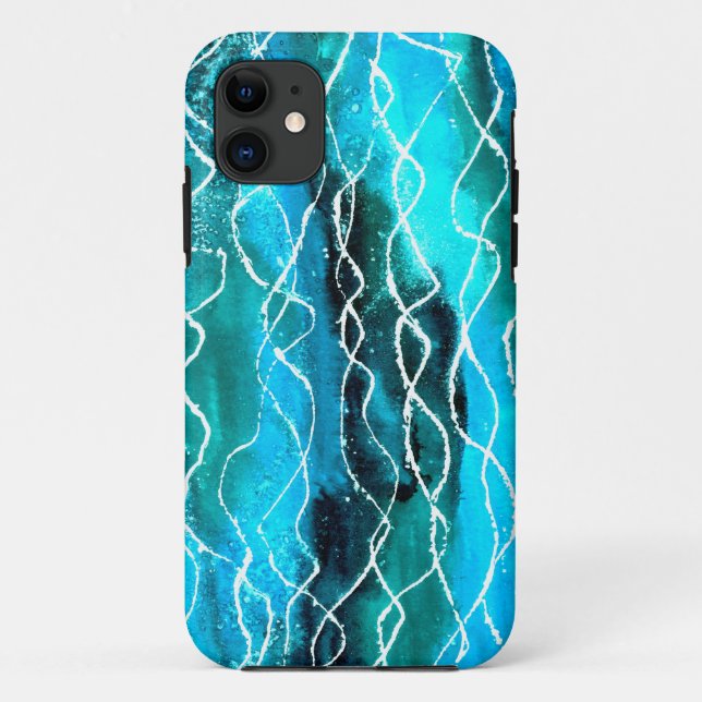 Brilliant Turquoise, Black, White Waves Case-Mate iPhone Case (Back)