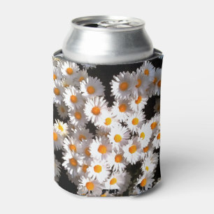 Brilliant White Daisies On Black Floral Art Can Cooler