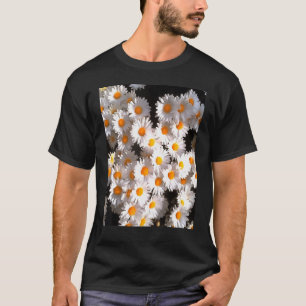Brilliant White Daisies On Black Floral Art T-Shirt