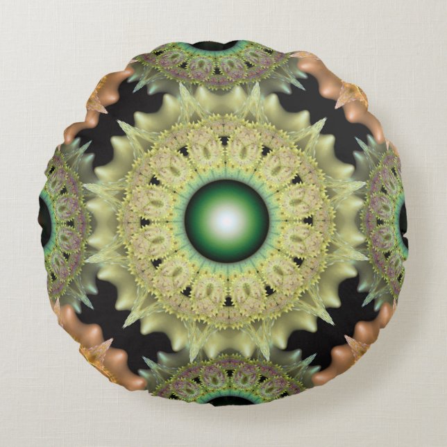 Brilliant yellow frilly decoration round cushion (Front)