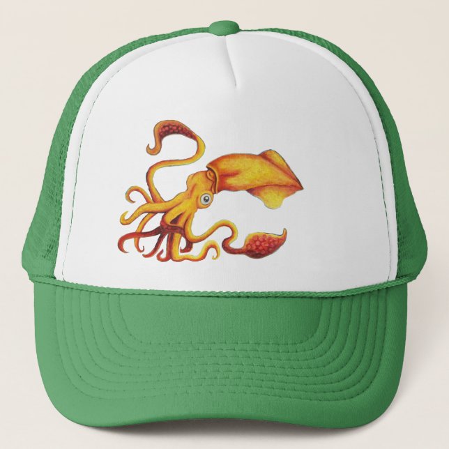 Brilliant Yellow Squid with Orange Tentacles Trucker Hat (Front)