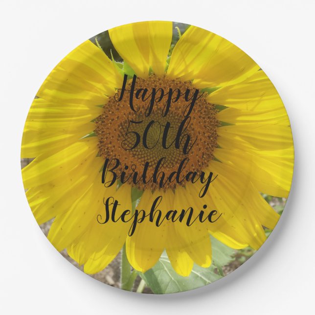 Brilliant Yellow Sunflower 50th Birthday Plates (Front)