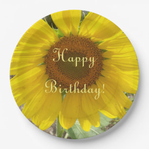 Brilliant Yellow Sunflower Birthday Paper Plate
