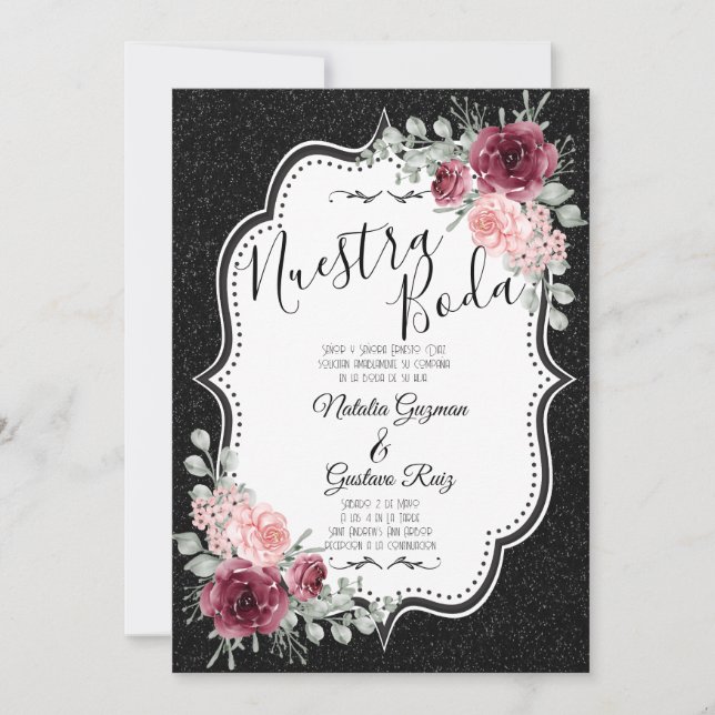 Brilliantina Negro y Rojas Invitation (Front)