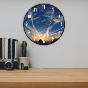 Brilliantly Colorful Fall Farm Evening Skies Large Clock