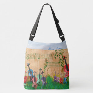 Brilliantly-Coloured Violin Garden with Name Crossbody Bag