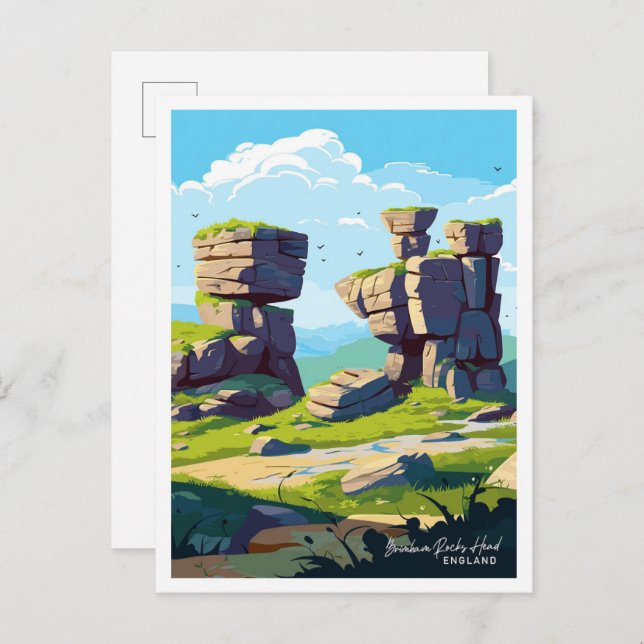 Brimham Rocks Head England Vintage illustration Postcard (Front/Back)