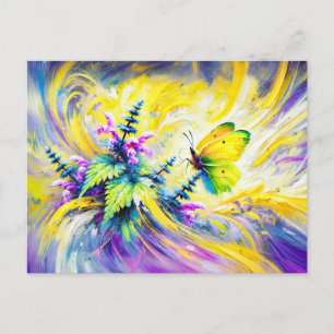 Brimstone Butterfly with Dead Nettle Flowers Oil Postcard