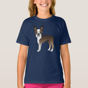 Brindle And White Boston Terrier Cute Cartoon Dog T-Shirt