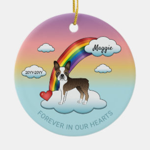 Brindle And White Boston Terrier Rainbow Memorial Ceramic Tree Decoration