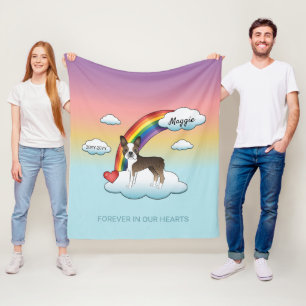 Brindle And White Boston Terrier Rainbow Memorial Fleece Blanket