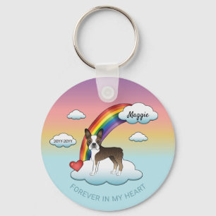 Brindle And White Boston Terrier Rainbow Memorial Key Ring