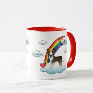 Brindle And White Boston Terrier Rainbow Memorial Mug