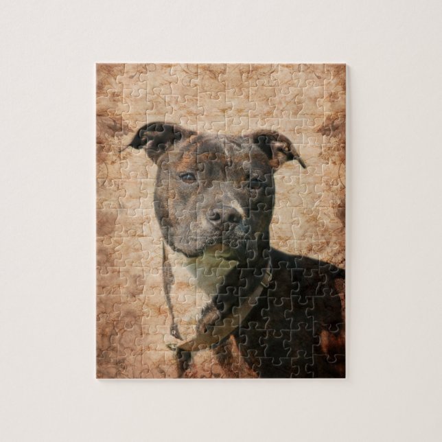 Brindle and white Pitbull Jigsaw Puzzle (Vertical)