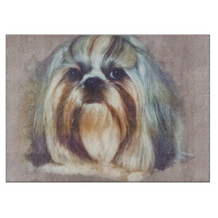 Brindle and White Shih Tzu Dog Cutting Board
