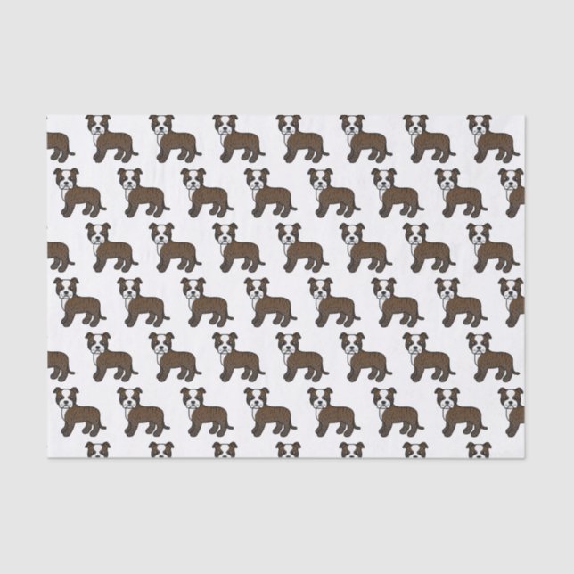 Brindle And White Staffie Cute Cartoon Dog Pattern Tissue Paper (Front)