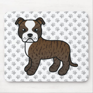 Brindle And White Staffie Cute Cartoon Dog & Paws Mouse Mat