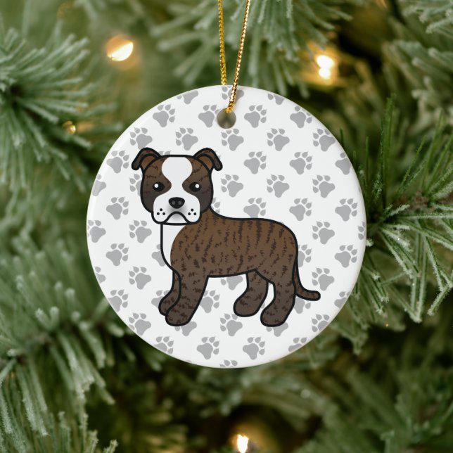 Brindle And White Staffordshire Bull Terrier Dog Ceramic Tree Decoration (Tree)