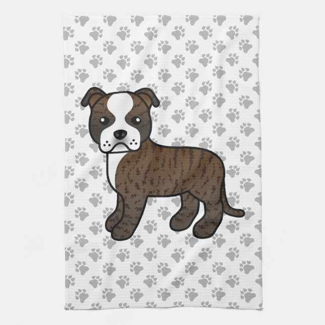 Brindle And White Staffordshire Bull Terrier Dog Tea Towel (Vertical)