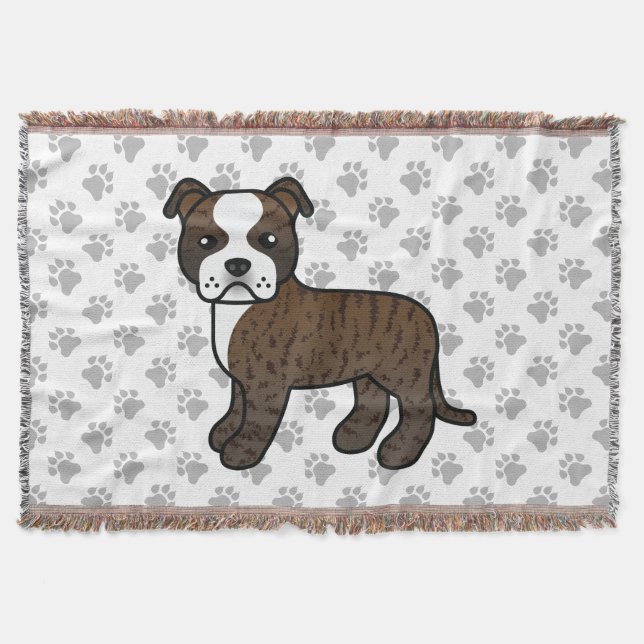 Brindle And White Staffordshire Bull Terrier Dog Throw Blanket (Front)