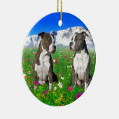 Brindle & Blue Staffordshire & Pit Bull Dogs Ceramic Tree Decoration (Right)