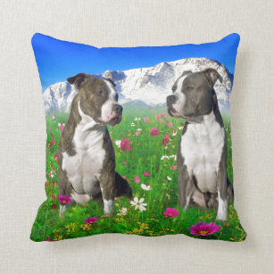 Brindle & Blue Staffordshire & Pit Bull Dogs Cushion
