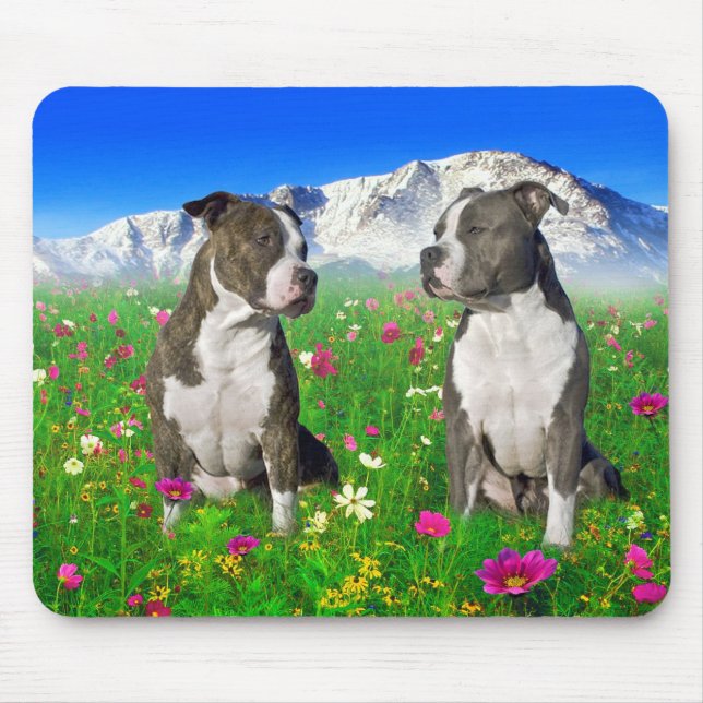 Brindle & Blue Staffordshire & Pit Bull Dogs Mouse Mat (Front)