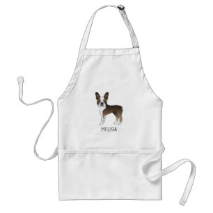 Brindle Boston Terrier Cartoon Dog & Custom Name Standard Apron