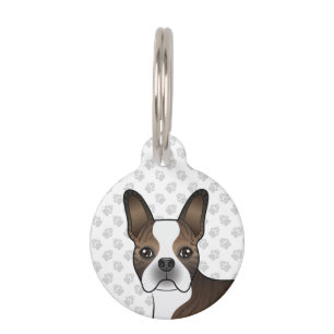 Brindle Boston Terrier Cartoon Dog Head & Paws Pet Tag