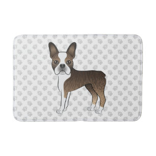 Brindle Boston Terrier Cartoon Dog Illustration Bath Mat