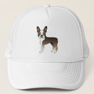 Brindle Boston Terrier Cartoon Dog Illustration Trucker Hat