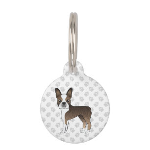 Brindle Boston Terrier Cartoon Dog With Pet's Info Pet Tag