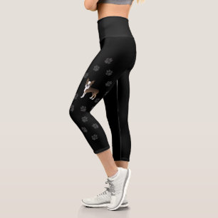 Brindle Boston Terrier Cute Cartoon Dog & Paws Capri Leggings
