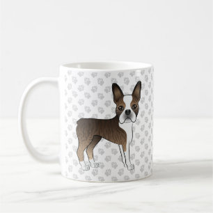 Brindle Boston Terrier Cute Cartoon Dog & Paws Coffee Mug