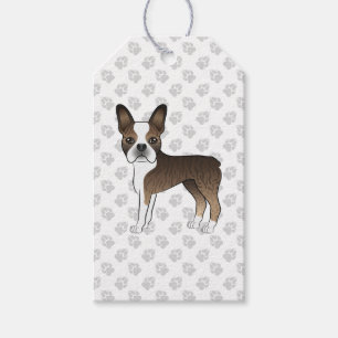Brindle Boston Terrier Cute Cartoon Dog & Paws Gift Tags