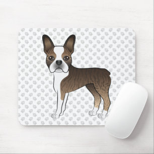 Brindle Boston Terrier Cute Cartoon Dog & Paws Mouse Mat
