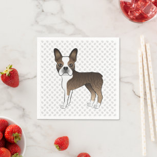 Brindle Boston Terrier Cute Cartoon Dog & Paws Napkin