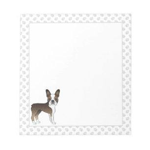 Brindle Boston Terrier Cute Cartoon Dog & Paws Notepad