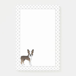 Brindle Boston Terrier Cute Cartoon Dog & Paws Post-it Notes