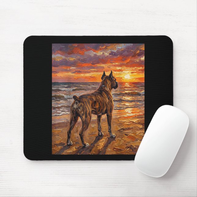 Brindle Boxer at Sunset Beach Boxer Dog Art Gift Mouse Mat (With Mouse)