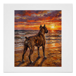Brindle Boxer at Sunset Beach Boxer Dog Art Gift Poster