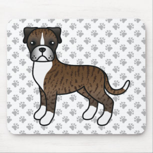 Brindle Boxer Dog Cute Cartoon Illustration & Paws Mouse Mat