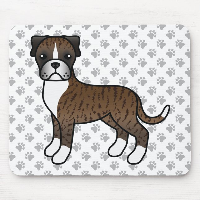 Brindle Boxer Dog Cute Cartoon Illustration & Paws Mouse Mat (Front)