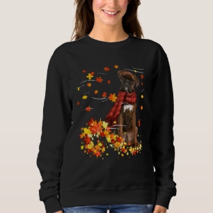 Brindle Boxer Fall Red Scarf Autumn Leaf Gift For Sweatshirt