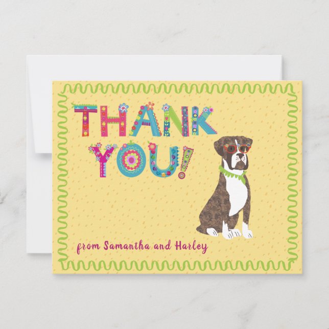 Brindle Boxer Fun Colourful Floral Letters         Thank You Card (Front)