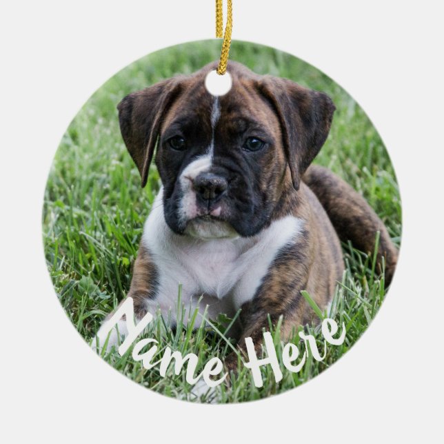 Brindle  Boxer Puppy Christmas Ornament (Front)