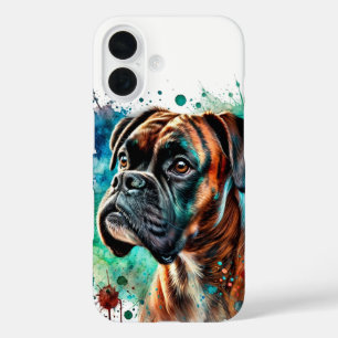 Brindle Boxer Watercolor Art iPhone 16 Case